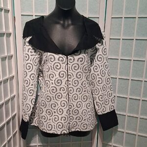 BELLESSA Elegant Swirl Pattern Blazer in Black and White 6594